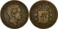 Spain 10 Centimos Coin, Alfonso XII, Bronze, KM:675 -