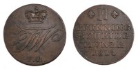 German States 2 Pfennige Coin, BRUNSWICK-WOLFENBUTTEL, Fredrich Wilhelm -