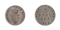 German States 3 Kreuzer Coin, HESSE-DARMSTADT, Ludwig II -