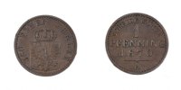 German States Pfennig Coin, PRUSSIA, Wilhelm I, Copper -