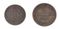German States 2 Pfennig Coin, SAXONY-ALBERTINE, Johann, Dresde -