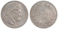 France 5 Francs Coin, Louis-Philippe, Bordeaux, Silver -