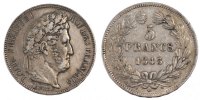France 5 Francs Coin, Louis-Philippe, Bordeaux, Silver -