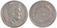 France 25 Centimes Coin, Louis-Philippe, Rouen, Silver -