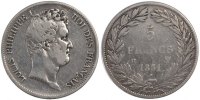 France 5 Francs Coin, Louis-Philippe, La Rochelle, Silver -