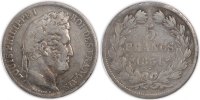 France 5 Francs Coin, Louis-Philippe, Marseille, Silver -