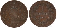 German States Kreuzer Coin, BADEN, Friedrich I, Copper -