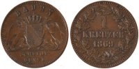 German States Kreuzer Coin, BADEN, Friedrich I, Copper -