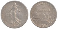 France 2 Francs Coin, Semeuse, Paris, Silver, Gadoury:532 -
