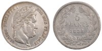 France 5 Francs Coin, Louis-Philippe, Strasbourg, Silver -