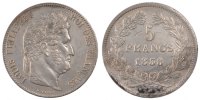 France 5 Francs Coin, Louis-Philippe, Rouen, Silver -