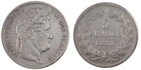 France 5 Francs Coin, Louis-Philippe, Paris, Silver -