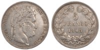 France 5 Francs Coin, Louis-Philippe, Strasbourg, Silver -