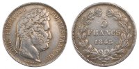 France 5 Francs Coin, Louis-Philippe, Rouen, Silver -