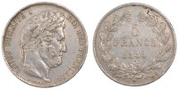 France 5 Francs Coin, Louis-Philippe, Bordeaux, Silver -