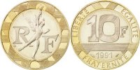 France 10 Francs Coin, Génie, Aluminum-Bronze, KM:964.2 -