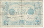 France 5 Francs Bleu, 1913-08-23, Fayette:2.20, KM:70 -