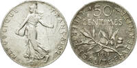 France 50 Centimes Coin, Semeuse, Paris, Silver, KM:854 -