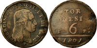 ITALIAN STATES 6 Tornesi Coin, NAPLES, Ferdinando IV, Copper -