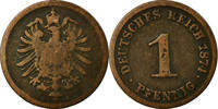 GERMANY - EMPIRE Pfennig Coin, Wilhelm I, Karlsruhe, Copper -