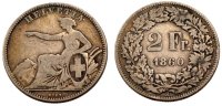Switzerland 2 Francs Coin, Bern, Silver, KM:10a -