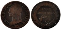 France 5 Centimes Coin, Dupré, Paris, Bronze, Gadoury:126 -