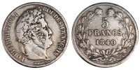 France 5 Francs Coin, Louis-Philippe, Paris, Silver -