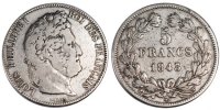 France 5 Francs Coin, Louis-Philippe, Lille, Silver -