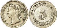 Straits Settlements 5 Cents Coin, Victoria, Silver, KM:10 -