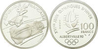 France 100 Francs Coin, Bobsledding, BE, Silver, KM:981 -