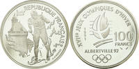 France 100 Francs Coin, Cross-country skier, BE, Silver -