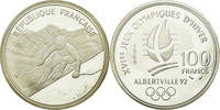 France 100 Francs Coin, Alpine skiing, Silver, KM:971 -