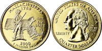 United States Quarter Coin, Massachusetts, U.S. Mint, Denver, golden -