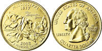 United States Quarter Coin, Mississippi, U.S. Mint, Denver, golden -