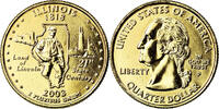 United States Quarter Coin, Illinois, U.S. Mint, Philadelphia, golden -