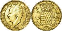 Monaco 10 Francs Coin, Rainier III, Aluminum-Bronze, KM:130 -