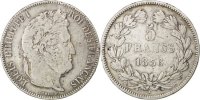 France 5 Francs Coin, Louis-Philippe, Rouen, Silver -