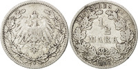 GERMANY - EMPIRE 1/2 Mark Coin, Stuttgart, Silver, KM:17 -