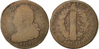 France 2 Sols Coin, 2 sols français, Strasbourg, Bronze -