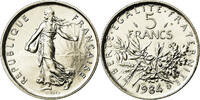 France 5 Francs Coin, Semeuse, Paris, Nickel Clad -