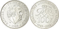 Monaco 100 Francs Coin, Rainier III, Silver, KM:164 -