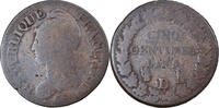 France 5 Centimes Coin, Dupré, Lyon, Bronze, KM:640.5 -