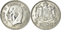 Monaco 5 Francs Coin, Louis II, Paris, Aluminum, KM:122 -