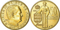 Monaco 50 Centimes Coin, Rainier III, Aluminum-Bronze -