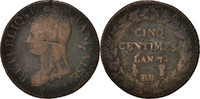 France 5 Centimes Coin, Dupré, Strasbourg, Bronze, KM:640.4 -