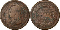 France Decime Coin, Dupré, Paris, VF(20-25), Bronze, KM:644.1 -