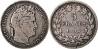France 5 Francs Coin, Louis-Philippe, Lyon, Silver, KM:749.4 -