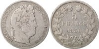 France 5 Francs Coin, Louis-Philippe, Strasbourg, Silver -