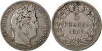 France 5 Francs Coin, Louis-Philippe, Strasbourg, Silver -