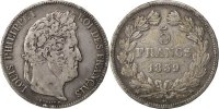 France 5 Francs Coin, Louis-Philippe, Rouen, Silver -